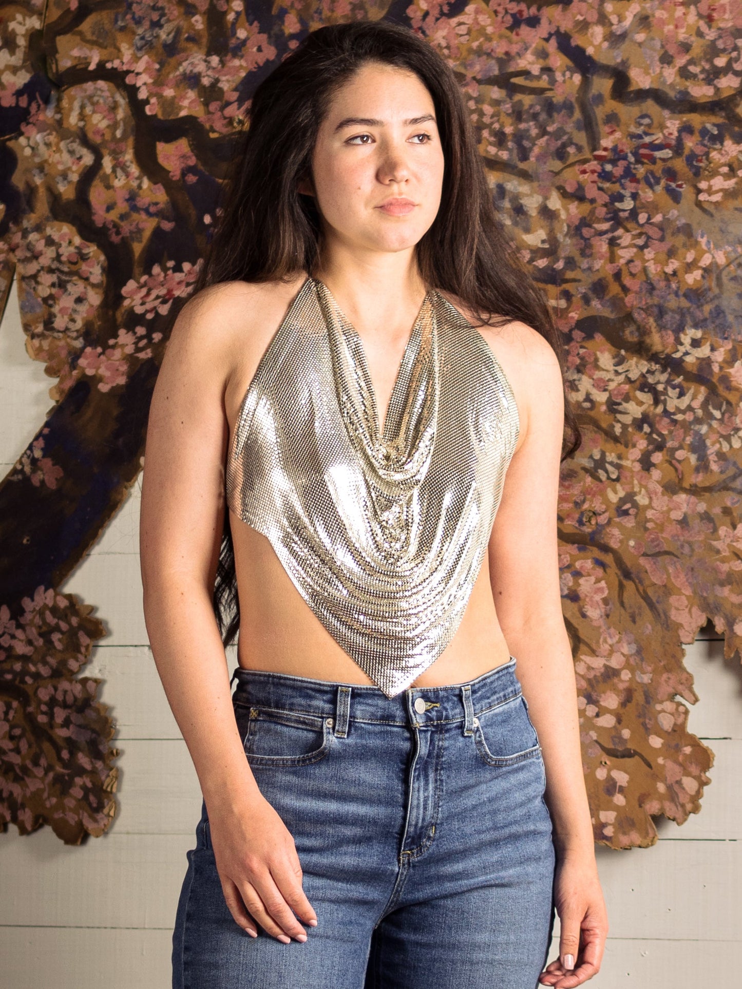 1970's Silver Mesh Halter Top - Whiting & Davis - Second Sight Vintage