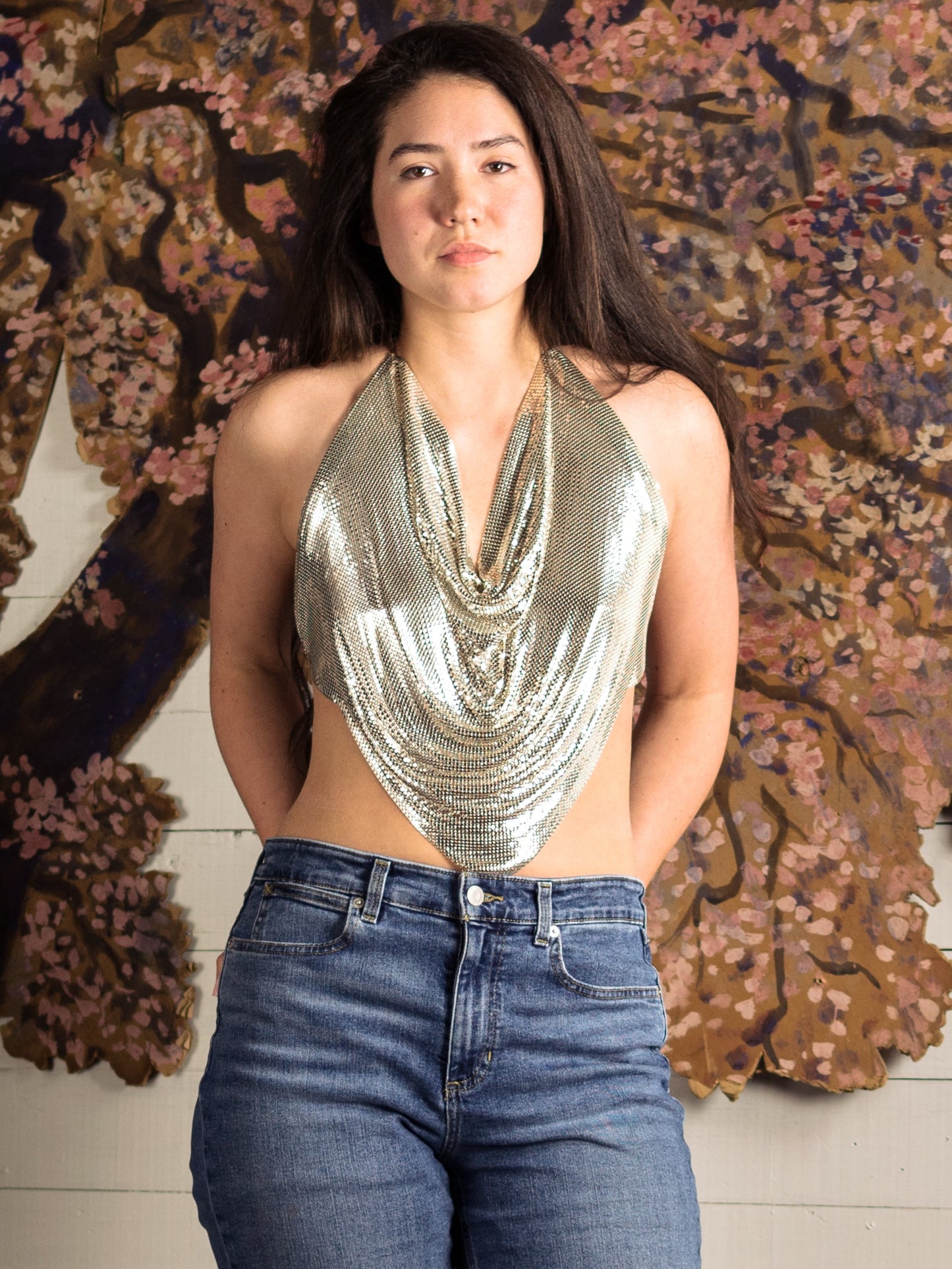 1970's Silver Mesh Halter Top - Whiting & Davis - Second Sight Vintage