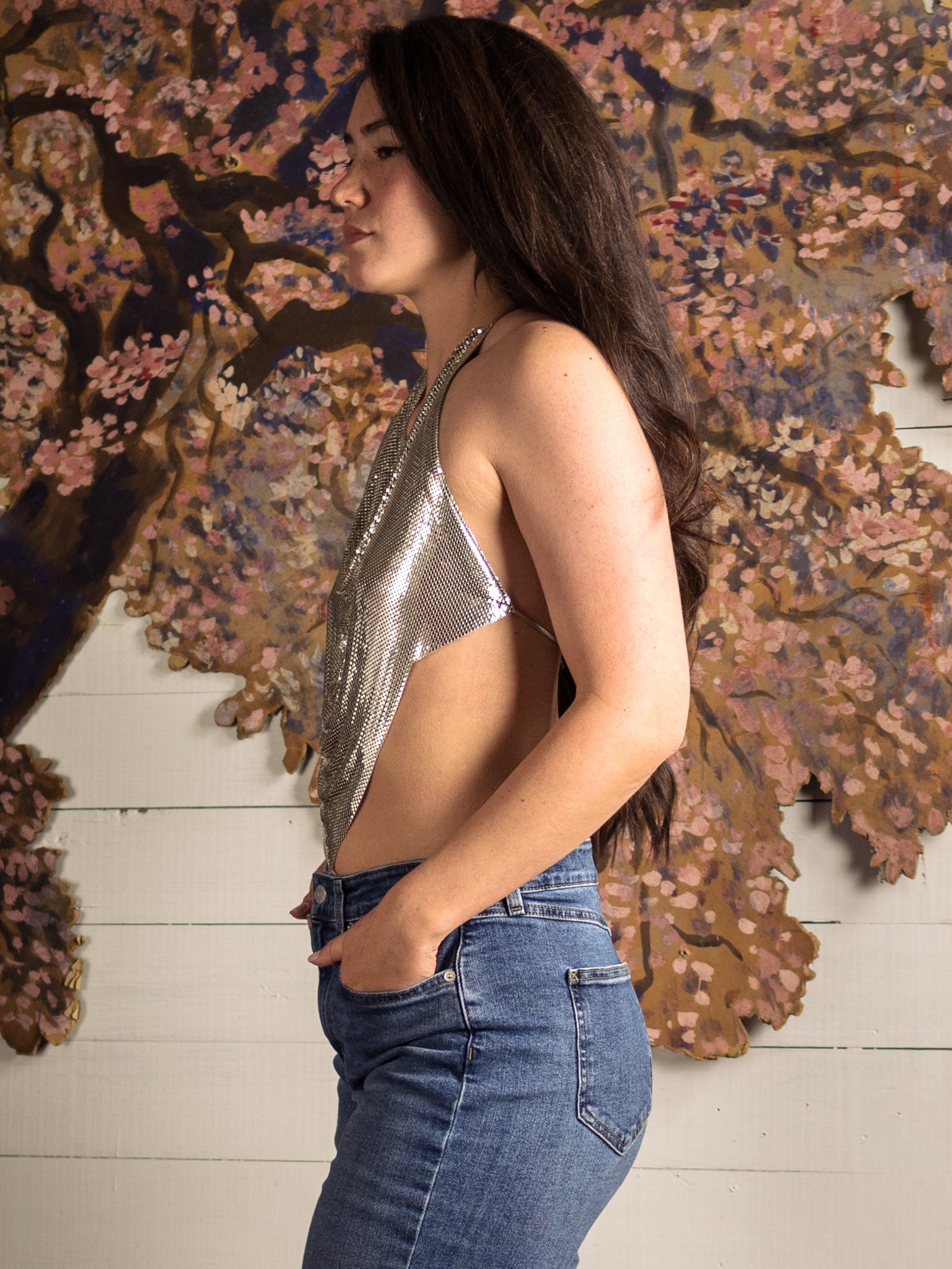 1970's Silver Mesh Halter Top - Whiting & Davis - Second Sight Vintage