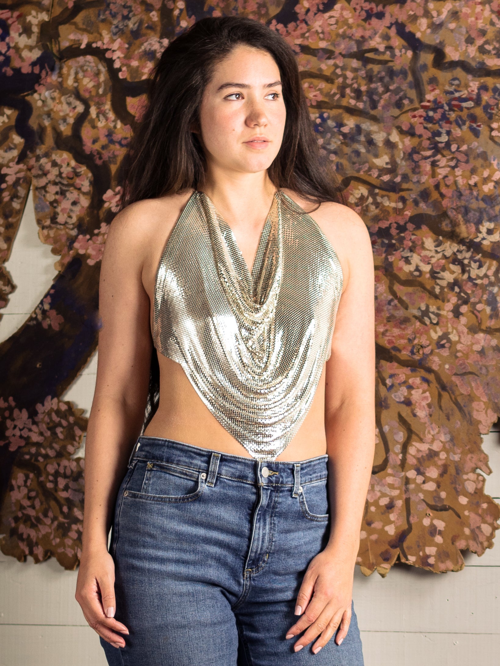 1970's Silver Mesh Halter Top - Whiting & Davis - Second Sight Vintage